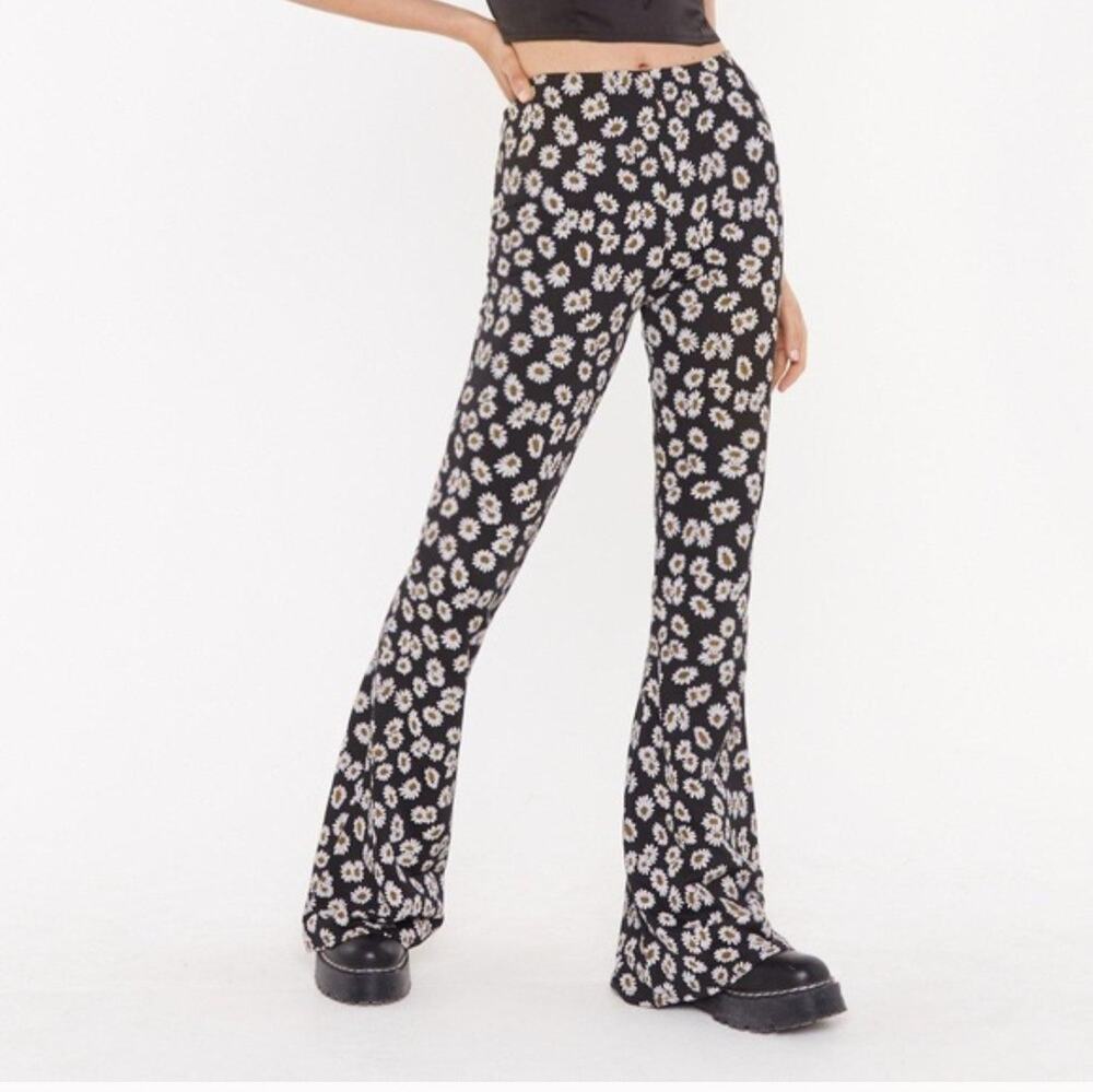 Hollister Y2K Daisy Flare Pants High Rise Festival Boho Bell Bottom Black S EUC